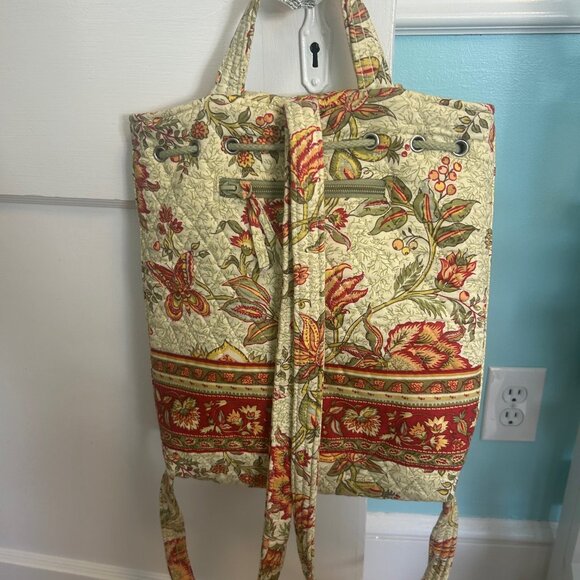 Women's Quilted fabric floral backpack tones of Red, Green, Yellow, and orange - Picture 4 of 9